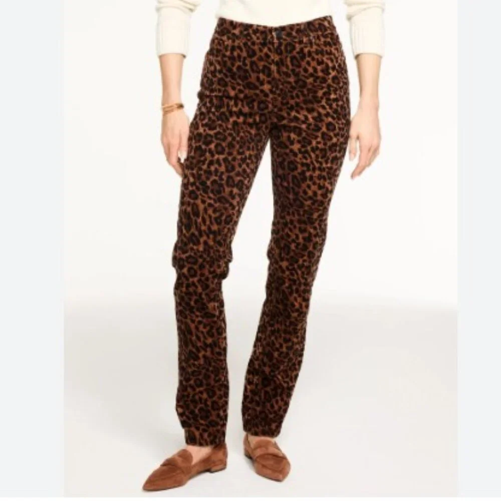 Talbots Straight‎ Leg Corduroy Pant Full Length High Waist Leopard Print 16W NWT